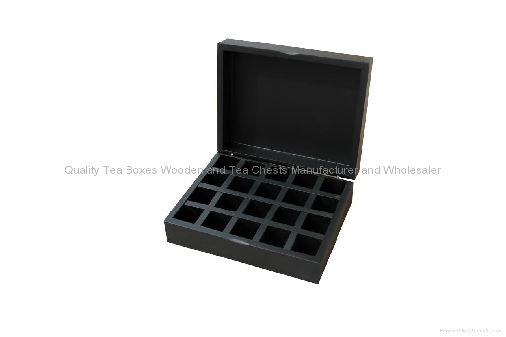 Black Compartment Tea Chest Wood