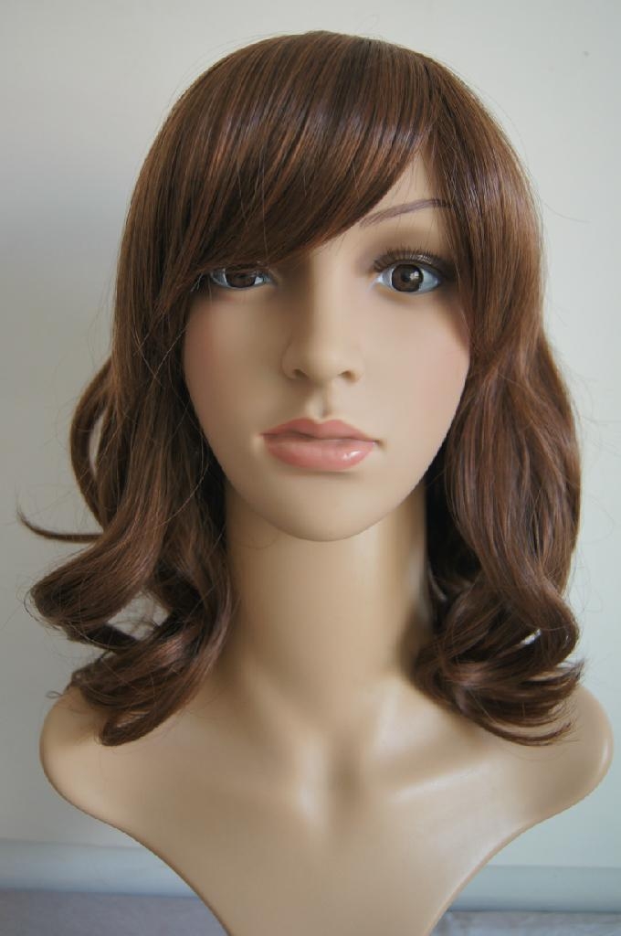 Top quality fashion brown synthetic wig with small wave 2014