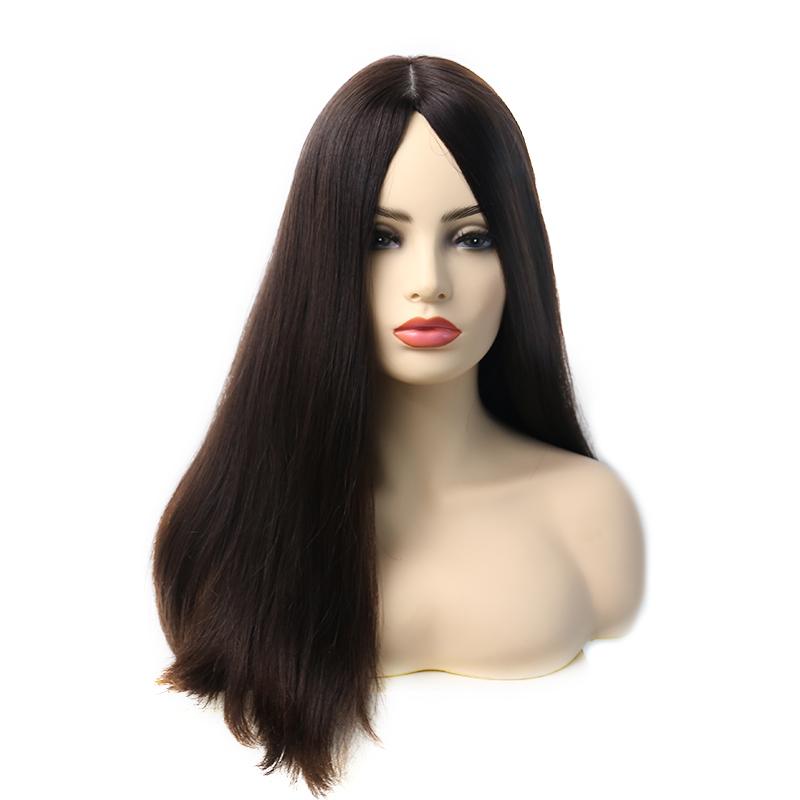 22" Silk Base Black Color Long Straight Hair Jewish Wig Kosher Wig