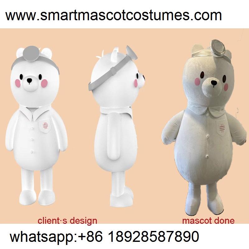 custom bear doctor mascot costume corportation school sports mascot factory