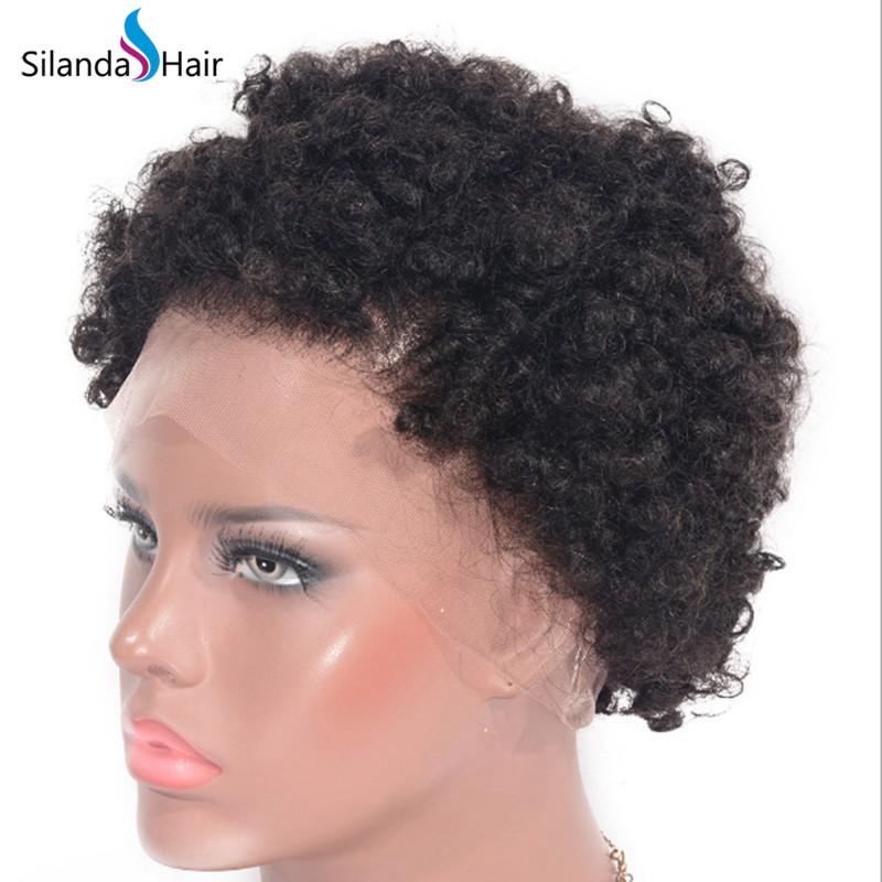Afro Curly #1B Brazilian Remy Human Hair Full Lace Wigs