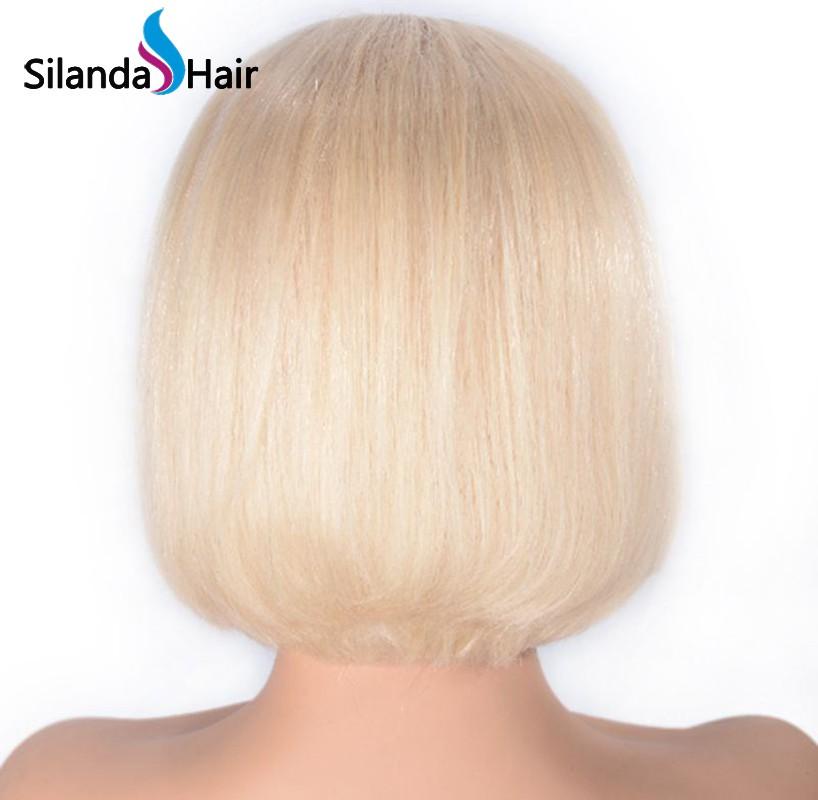 #613 Blonde Short Bob Straight Brazilian Remy Human Hair Lace Front Wigs 8 Inch