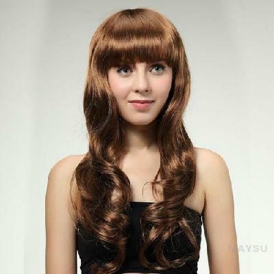 Capless long Curly flaxen Synthetic Wig 70cm