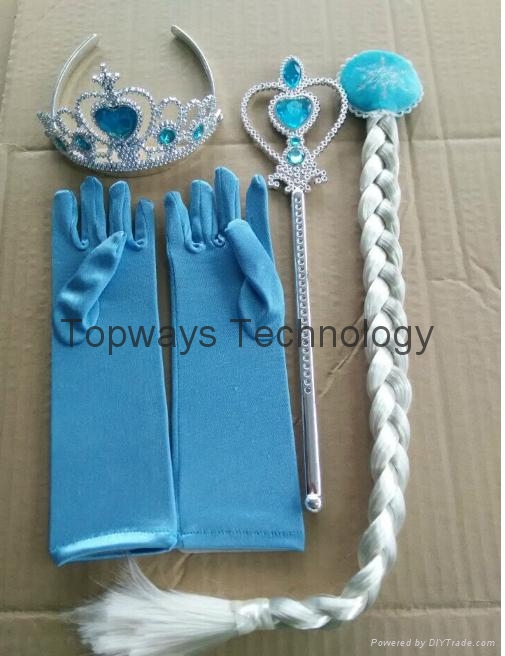 4Pcs/Pack Frozen Elsa and Anna Cosplay Tiara Crown+Wig+Magic Wand+Glove Kits