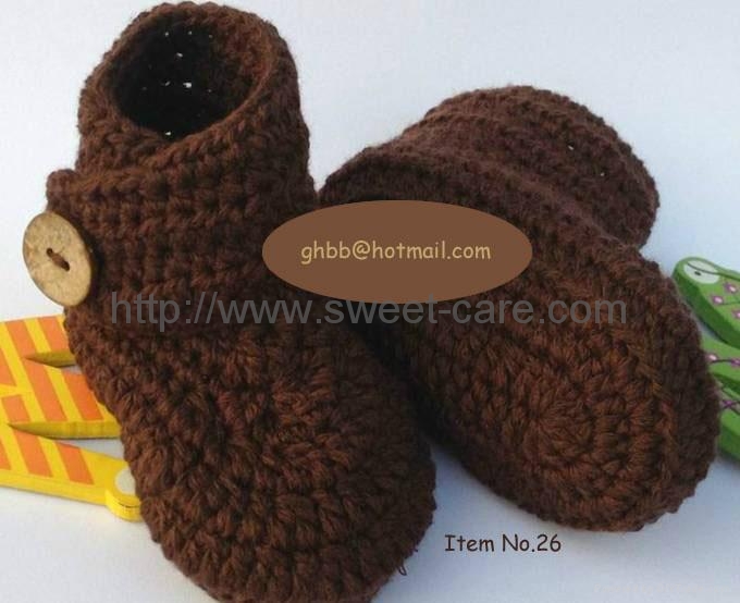 Handmade Hand Knit Crochet Baby Shoes Booties with bear theme（Item No.26）