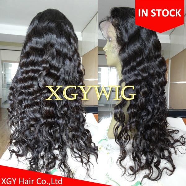 Stock 100% virgin unprocessed Peruvian Hair Natural Deep Body Wave Full Lace Wig