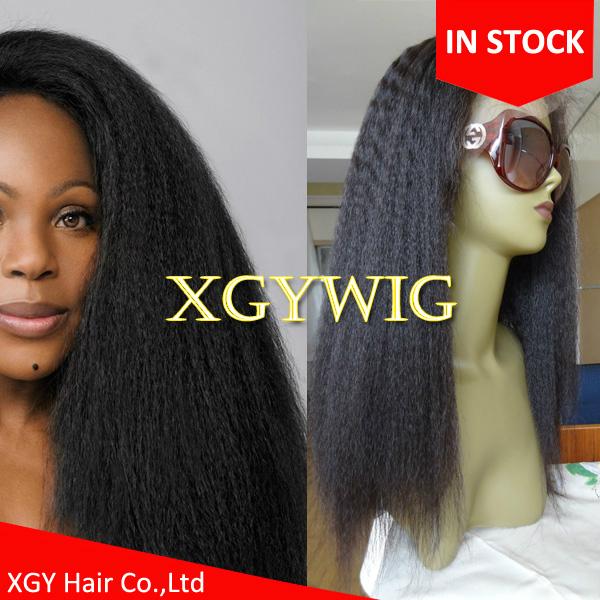 Stock 100% virgin Remy Human Hair African American Kinky Straight lace front wig