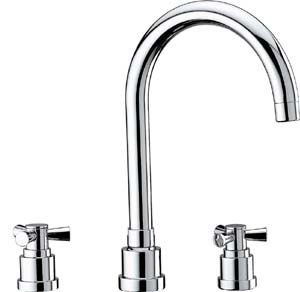 Wide spread basin faucet