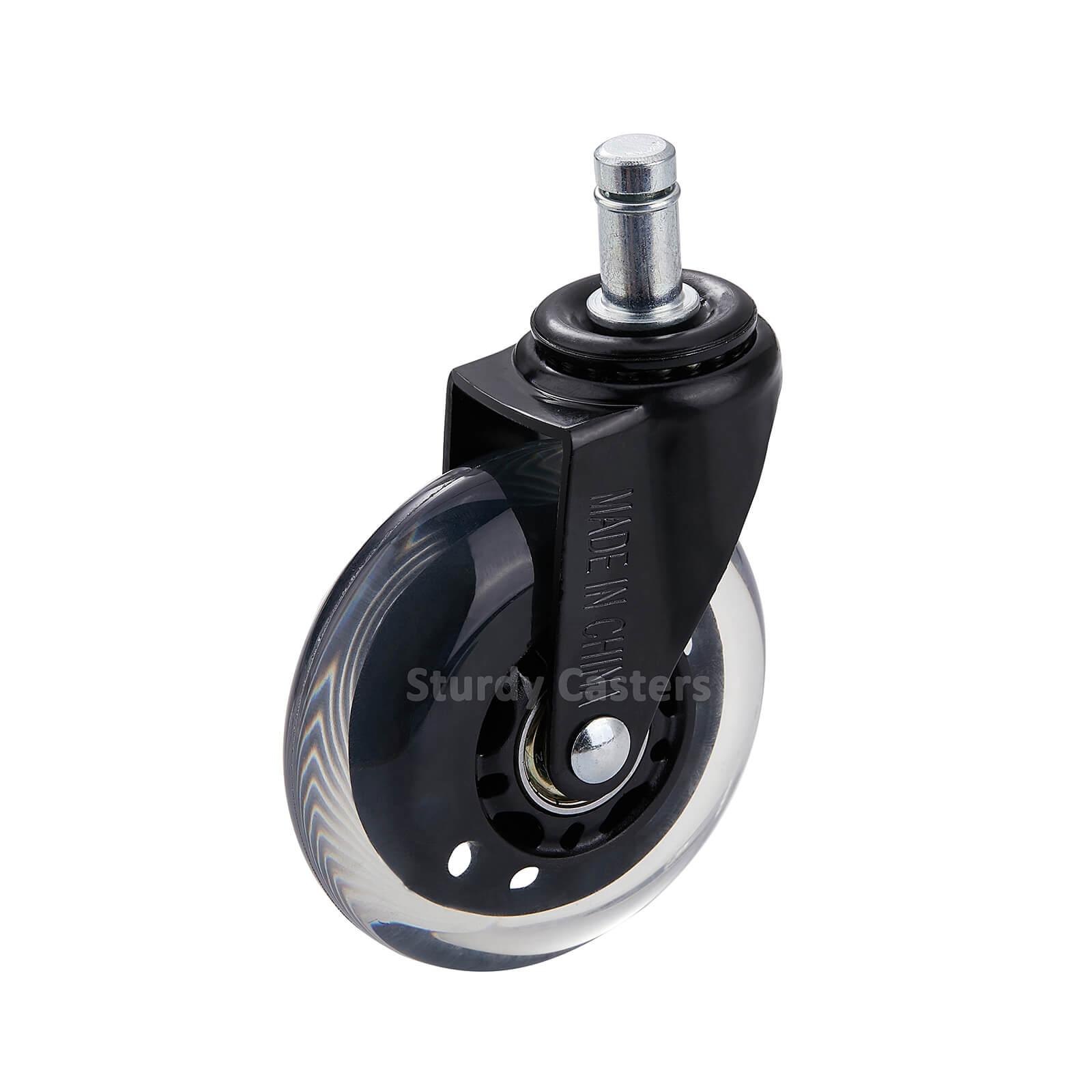 Replacement Caster Wheels for Office Chair 3 Inch Black Wheel Rollerblade Style
